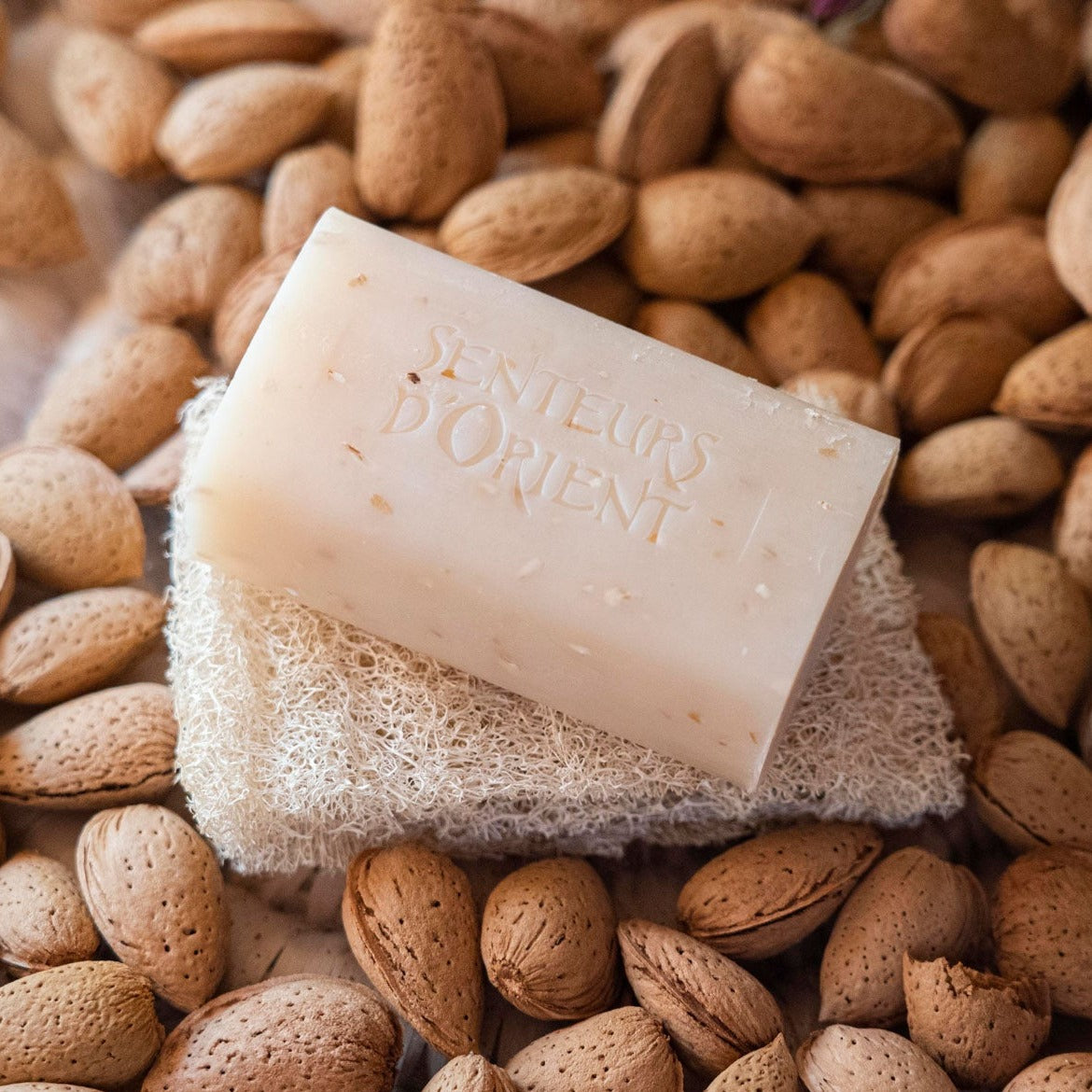 Almond natural exfoliating bar soap - gentle scrub with ground almonds - handcrafted Lebanese artisan soap